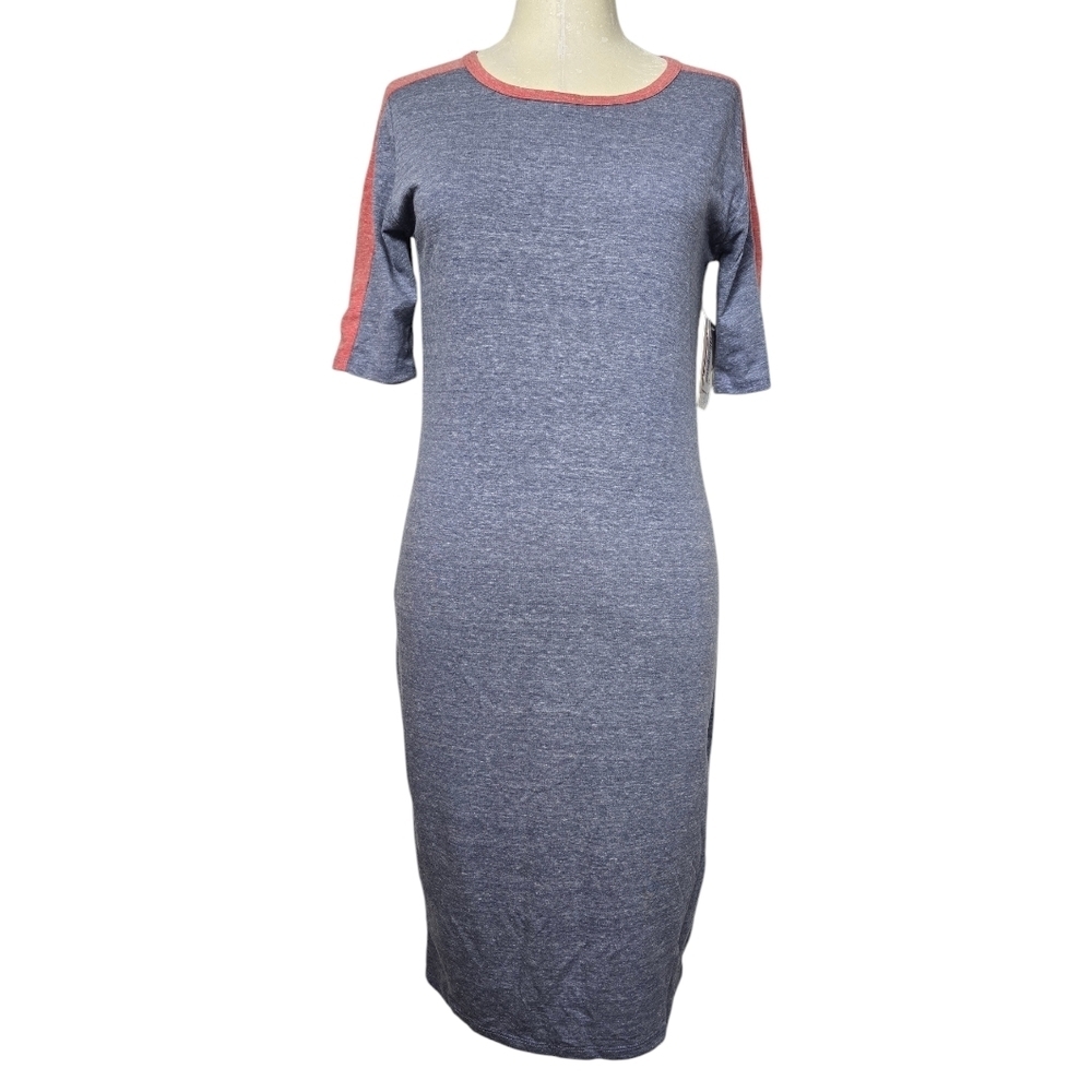 NWT Lularoe Julia Heathered Blue Red Short Sleeve Casual Dress S